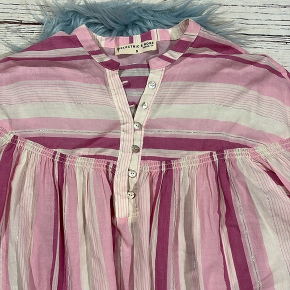 Electric & Rose Pink Striped Peasant Oversized Top - Picture 8 of 8